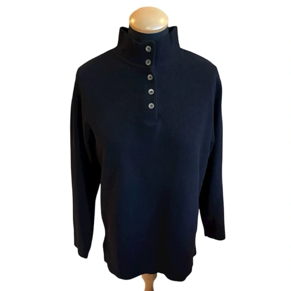 Summit Hill Sweater Pullover Turtleneck Button Up Black Cotton Size S Unisex
